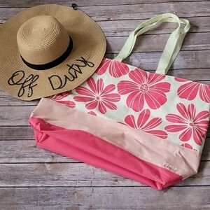 Beach Basics off white and pink insulated tote